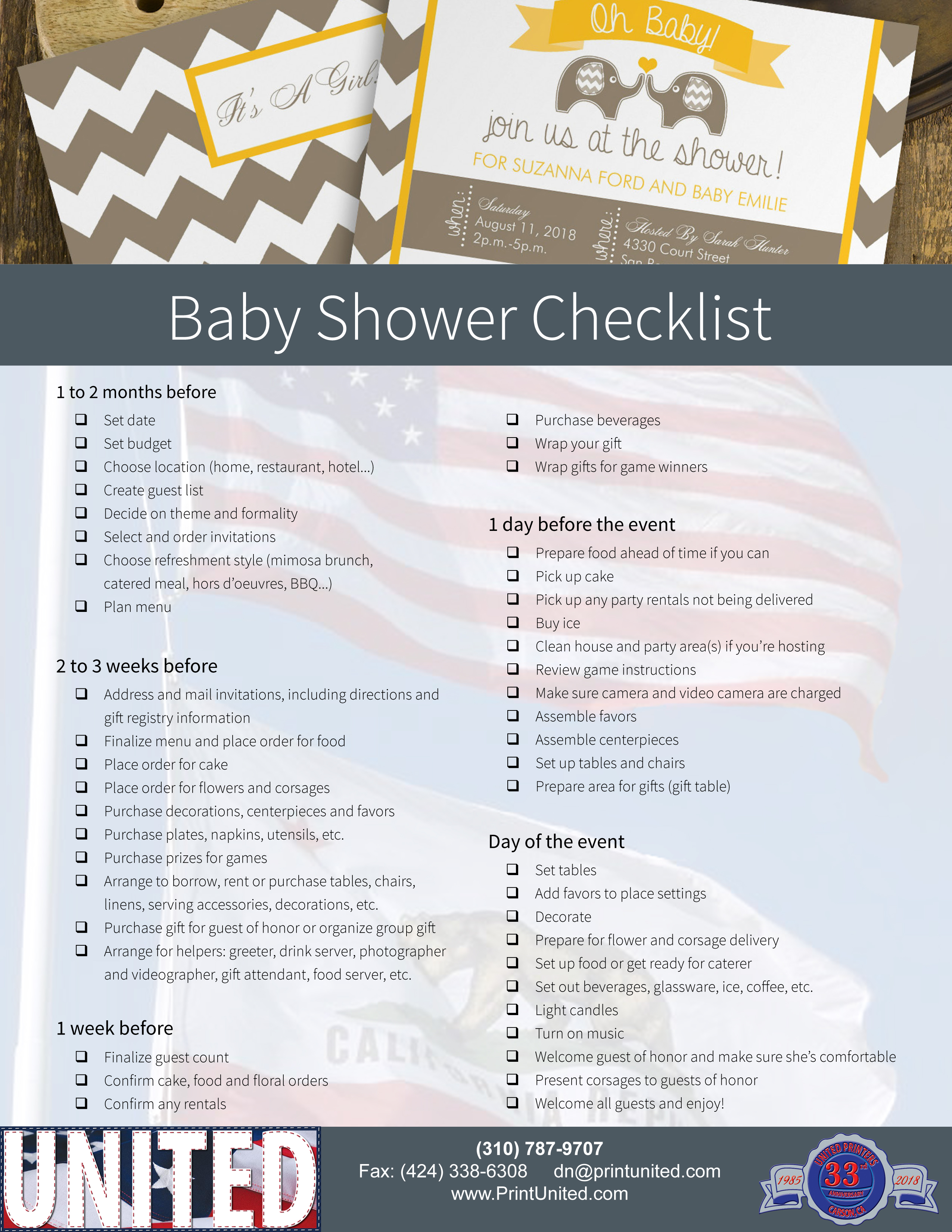 grano Prefacio Impresión Baby Shower Checklist – United Printers